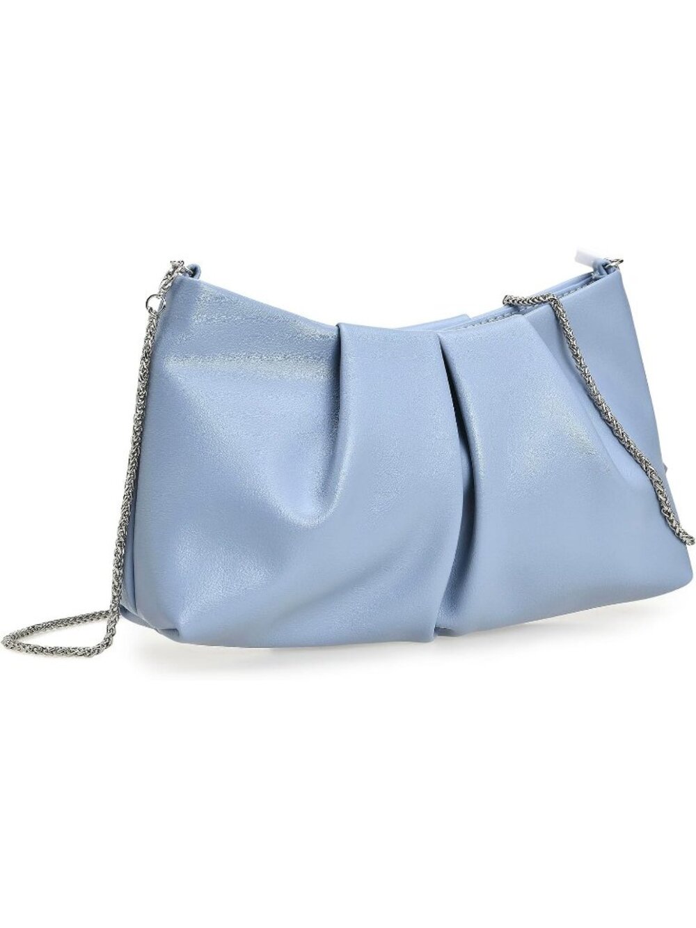 Women's Light Blue Pleated Pu Clutch Purse For Dressy Formal Cocktail Handbag